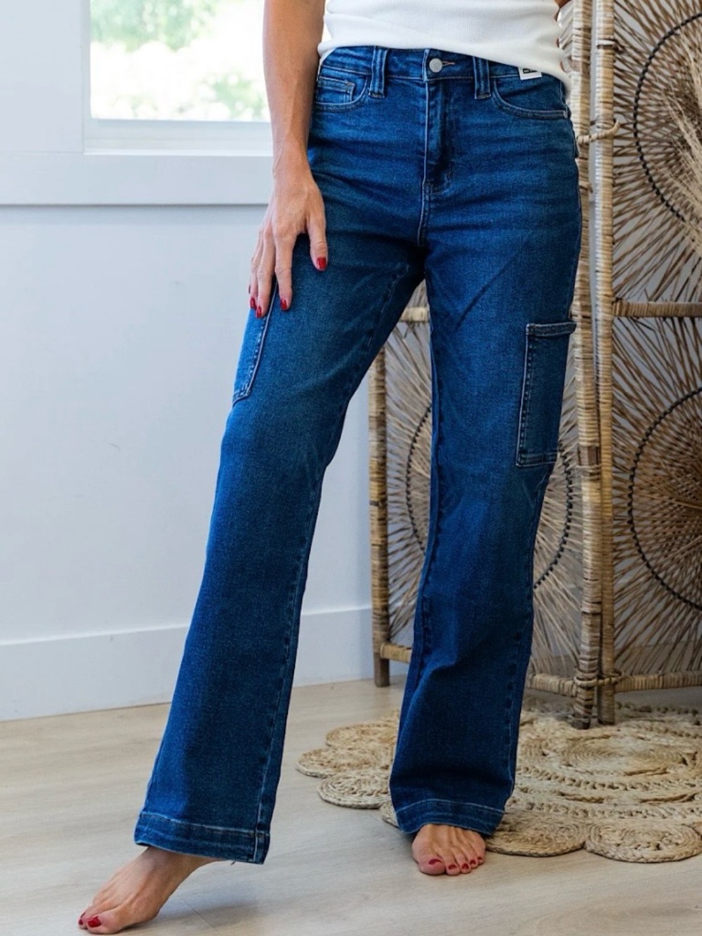 Judy Blue Deep Blue Wide Leg Cargo Jeans